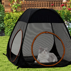 EXXO dome mesh enclosure with cat inside outdoors