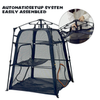 EXXO cat tower fully assembled showing automatic setup system