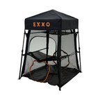 EXXO cat tower with mesh enclosure and elevated platform