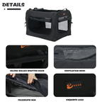 Close up details of EXXO collapsible pet carrier features and materials
