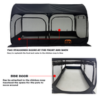 EXXO foldable chicken run showing front and side door access