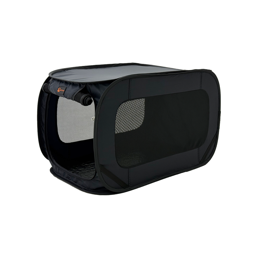 EXXO foldable pet crate with mesh sides, black