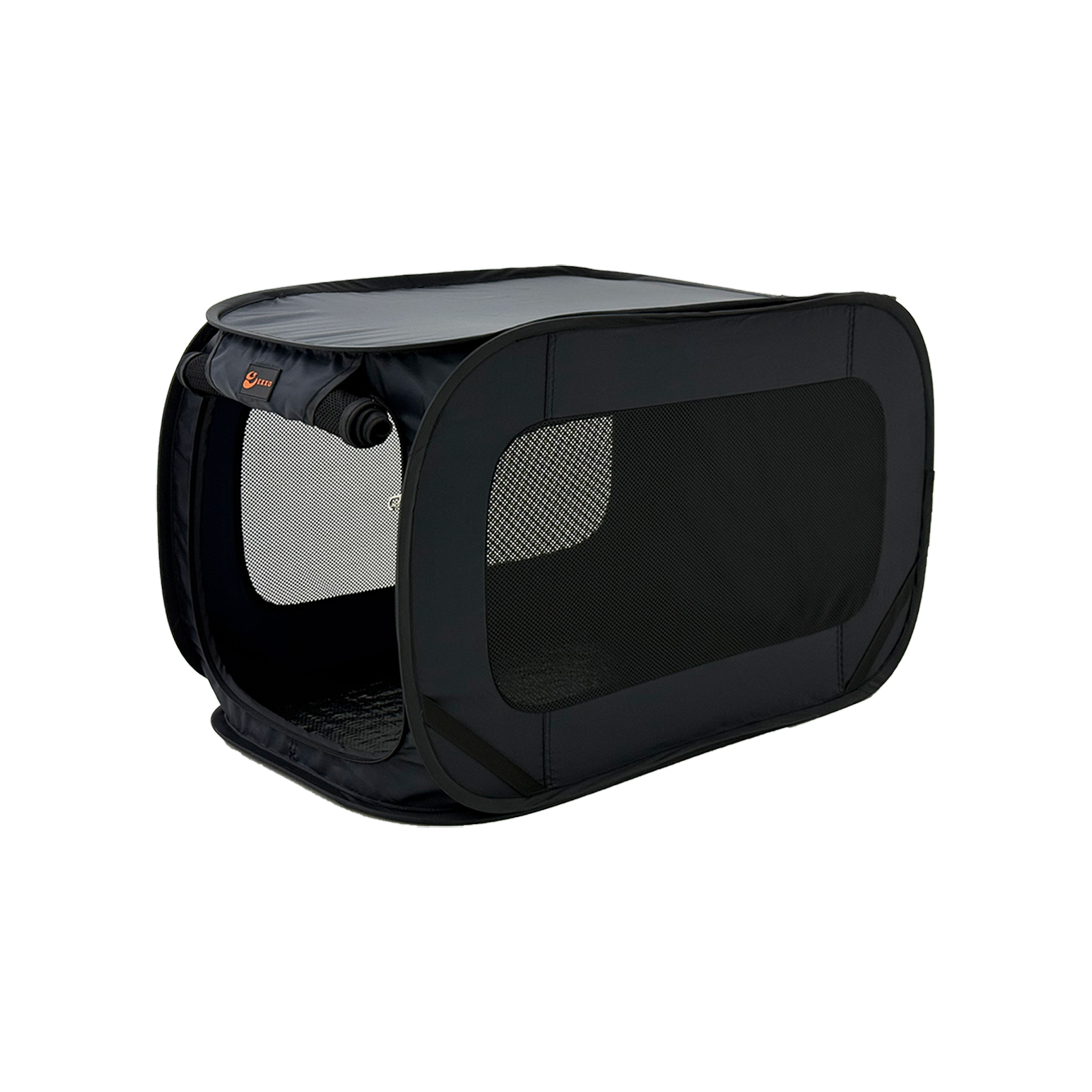 EXXO foldable pet crate with mesh sides, black