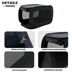 EXXO foldable pet crate feature details including mesh panels and materials