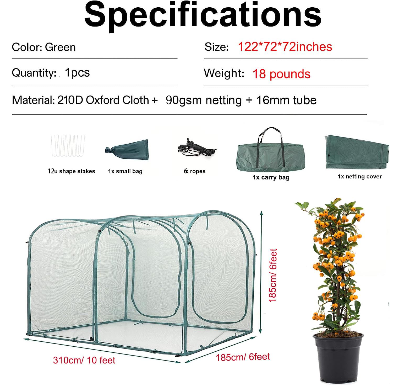 EXXO greenhouse package contents showing frame, mesh cover and connectors