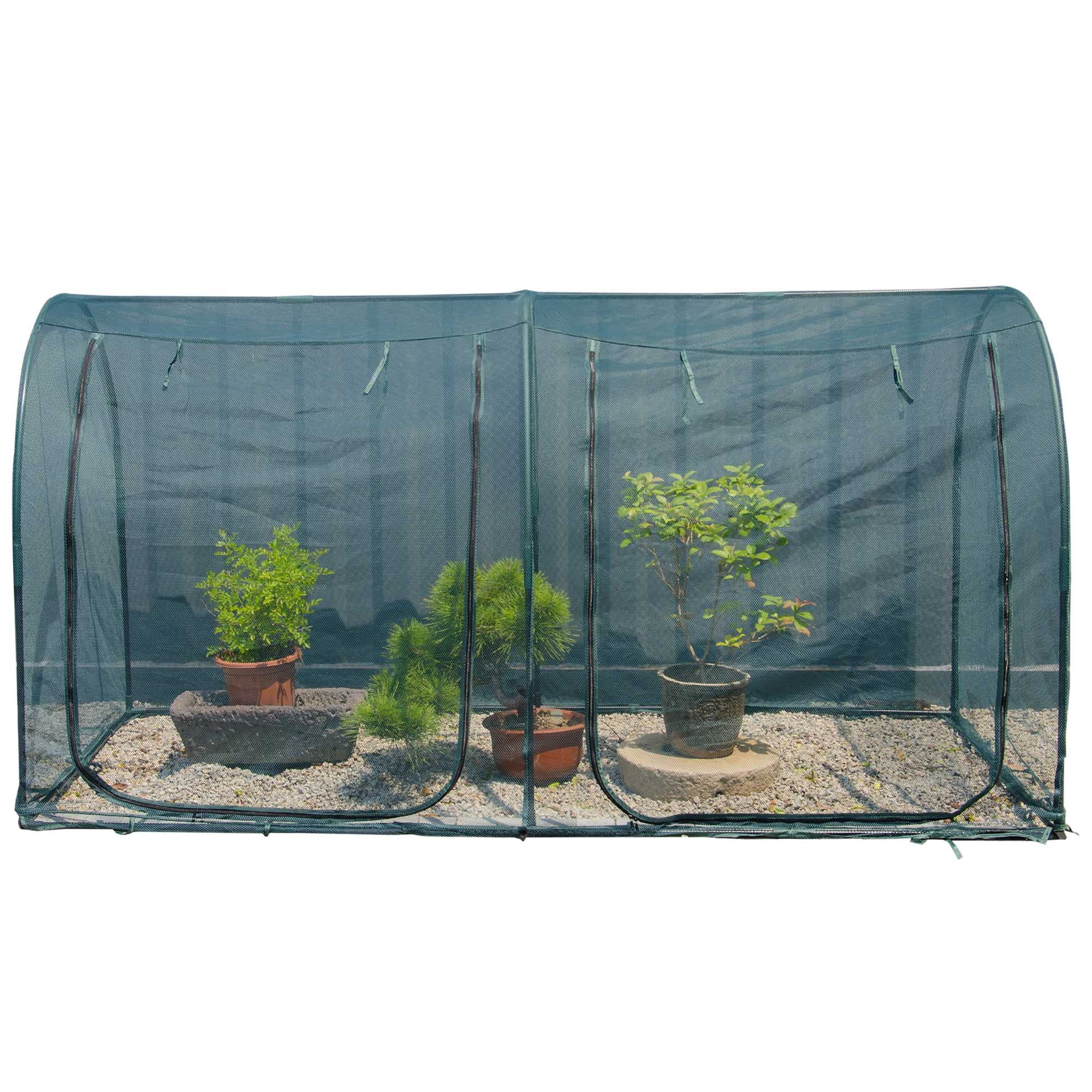 EXXO 8x4x4ft mesh greenhouse covering plants with zip access doors