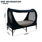 Size information diagram for EXXO indoor privacy bed cover collapsible