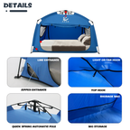 EXXO foldable indoor privacy bed cover fabric and frame details