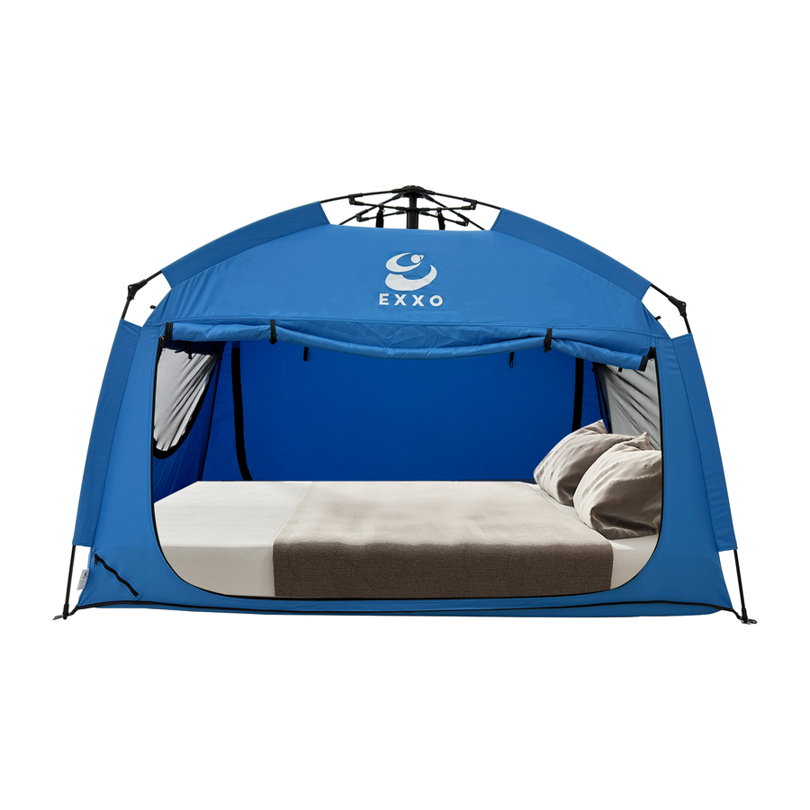 EXXO foldable indoor privacy bed cover set up on a bed