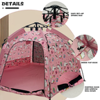EXXO unicorn play tent details showing frame and fabric
