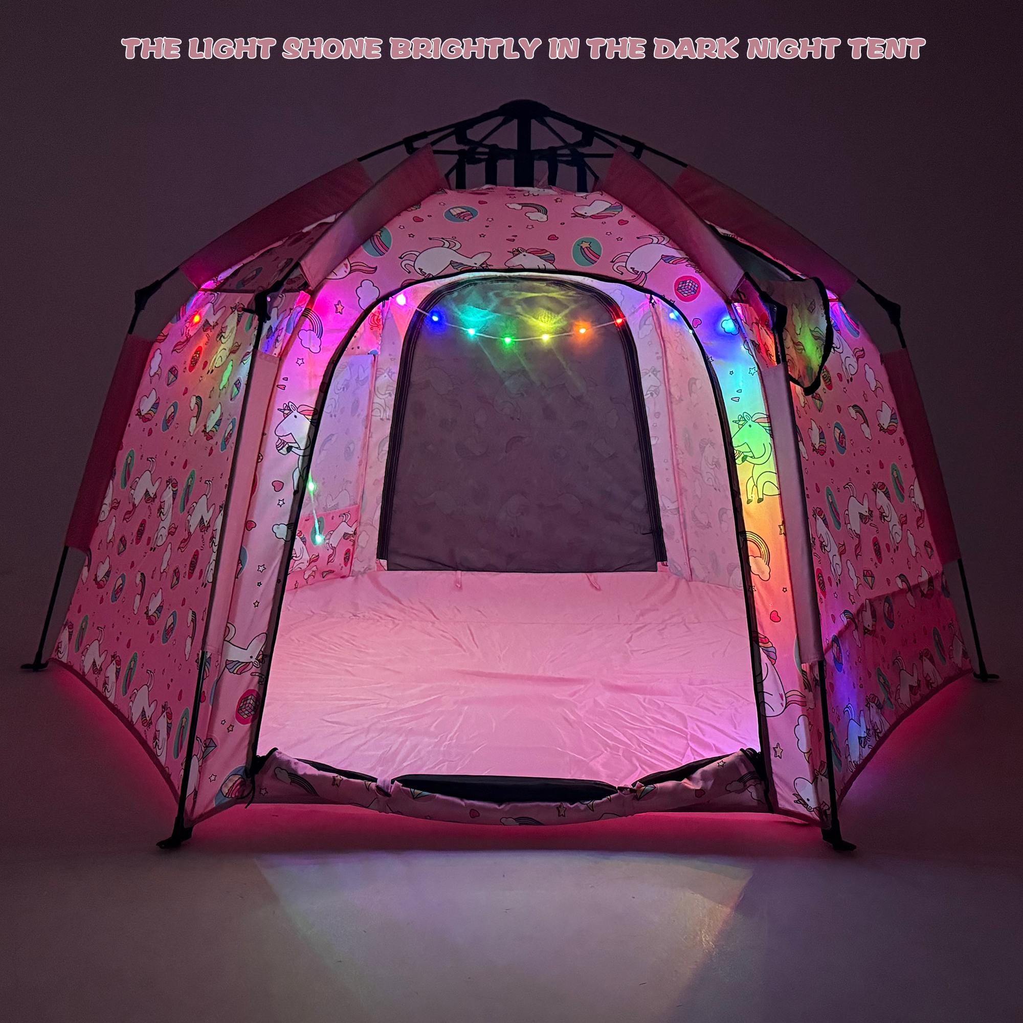 EXXO unicorn play tent with LED lights inside