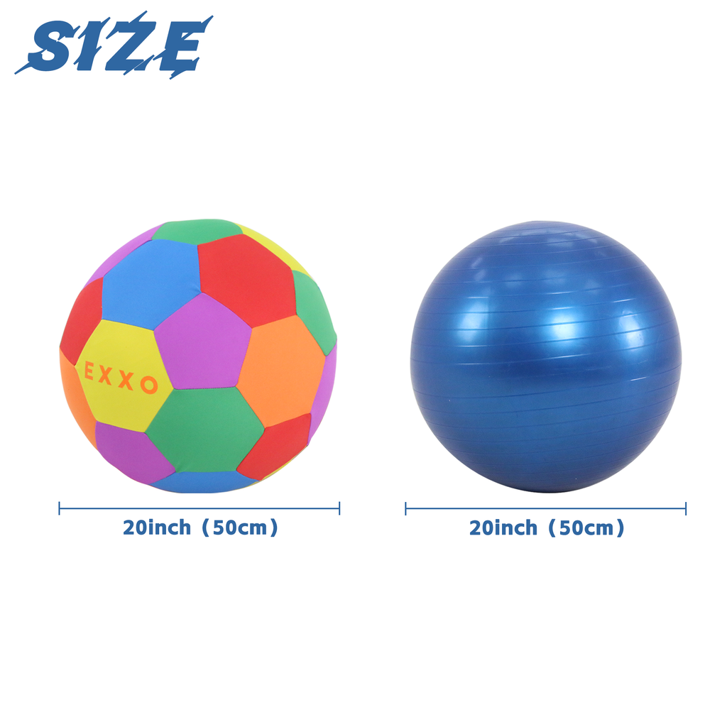 EXXO Mega Ball size guide showing 50cm option